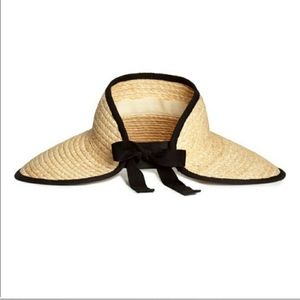 H&M Raffia Sun Visor Hat w Black Trim